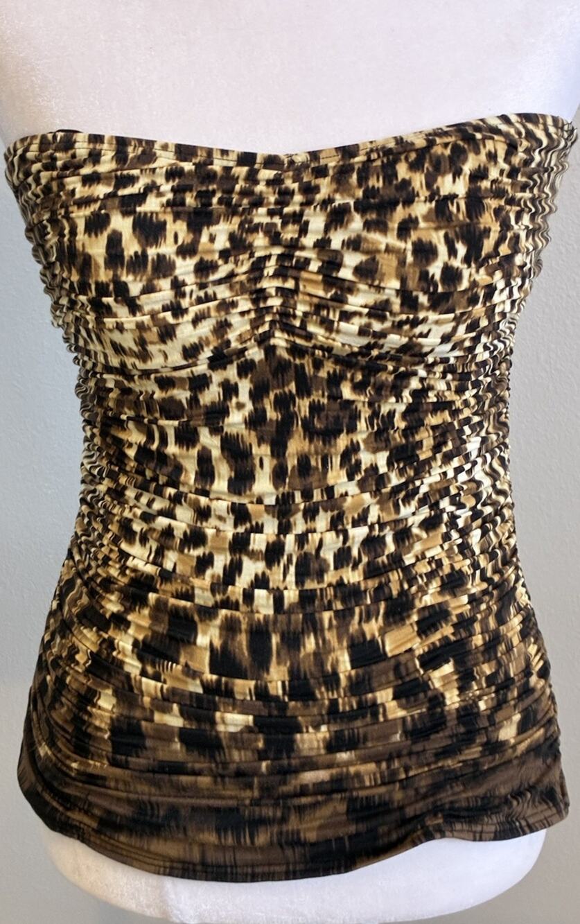 Carmen Marc Valvo Bandeau Tankini Animal Leopard Tube Top Strapless Beach Club S